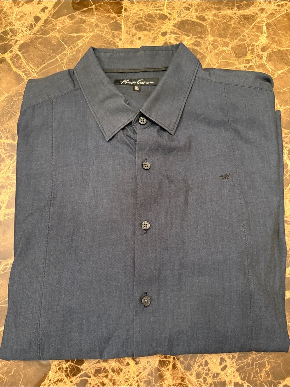Kenneth Cole  Men's Dark Blue Casual Button-Down Long sleeve Shirt